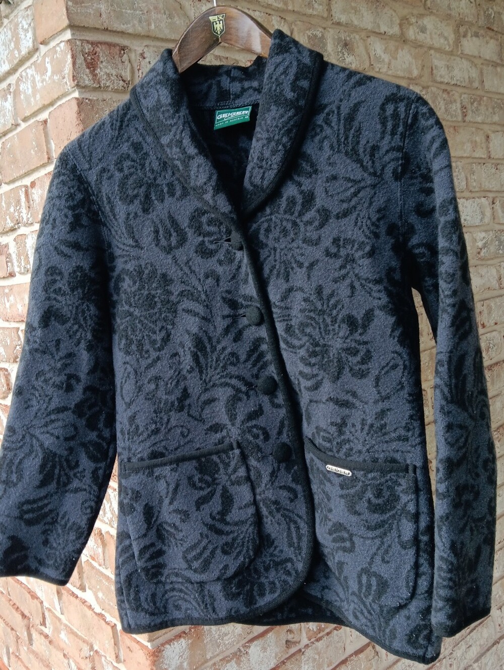 Geiger Black Floral Jacquard Pure New Wool Blazer